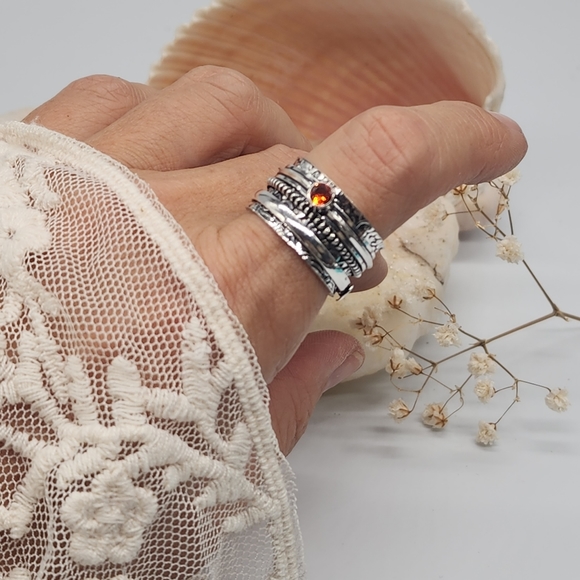 Bohemian Spinner Silver 925 Ring Garnet Stone - Picture 7 of 10